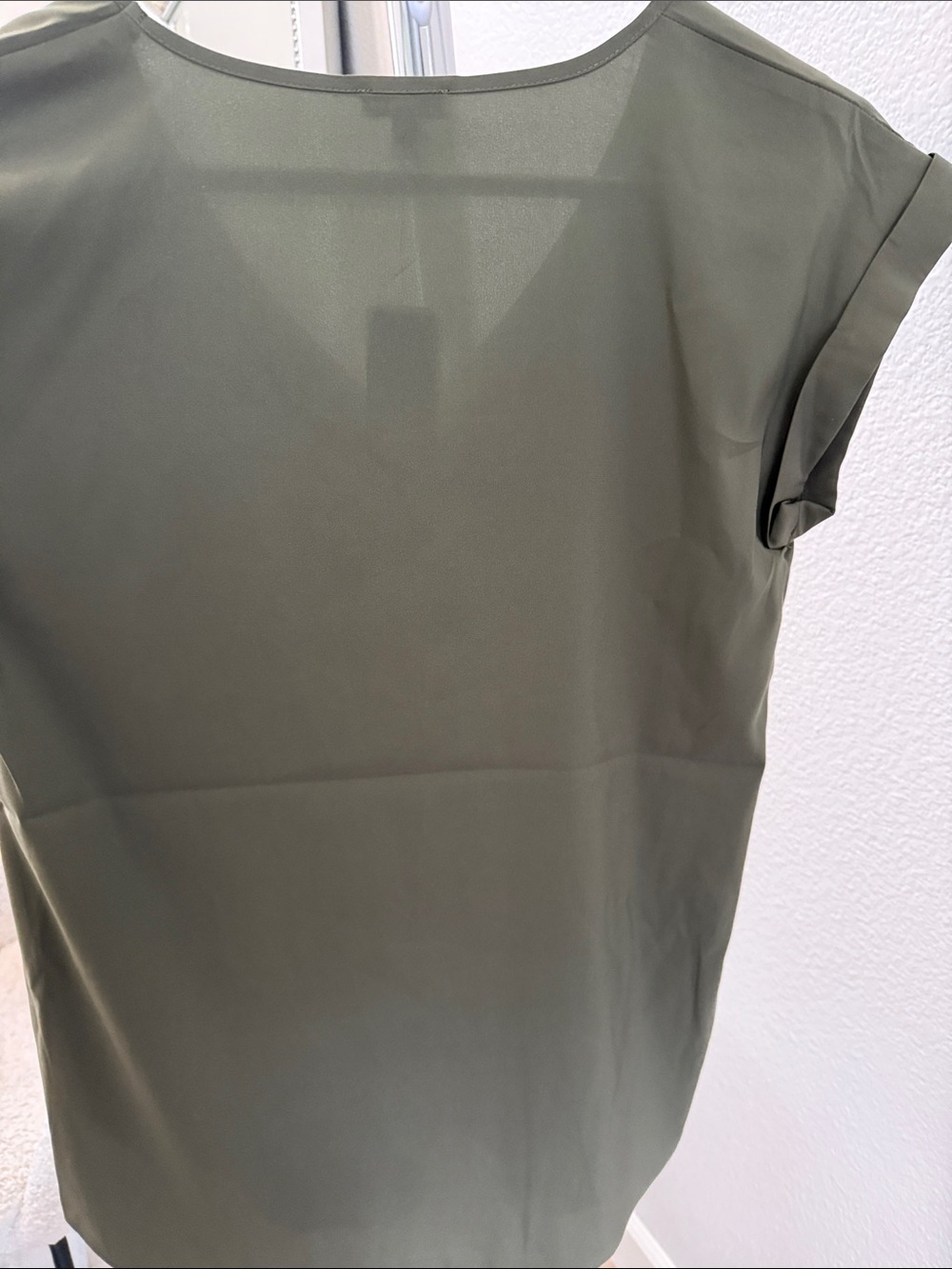 Express Olive Green V-Neck Cap Sleeve Blouse - Picture 5 of 6